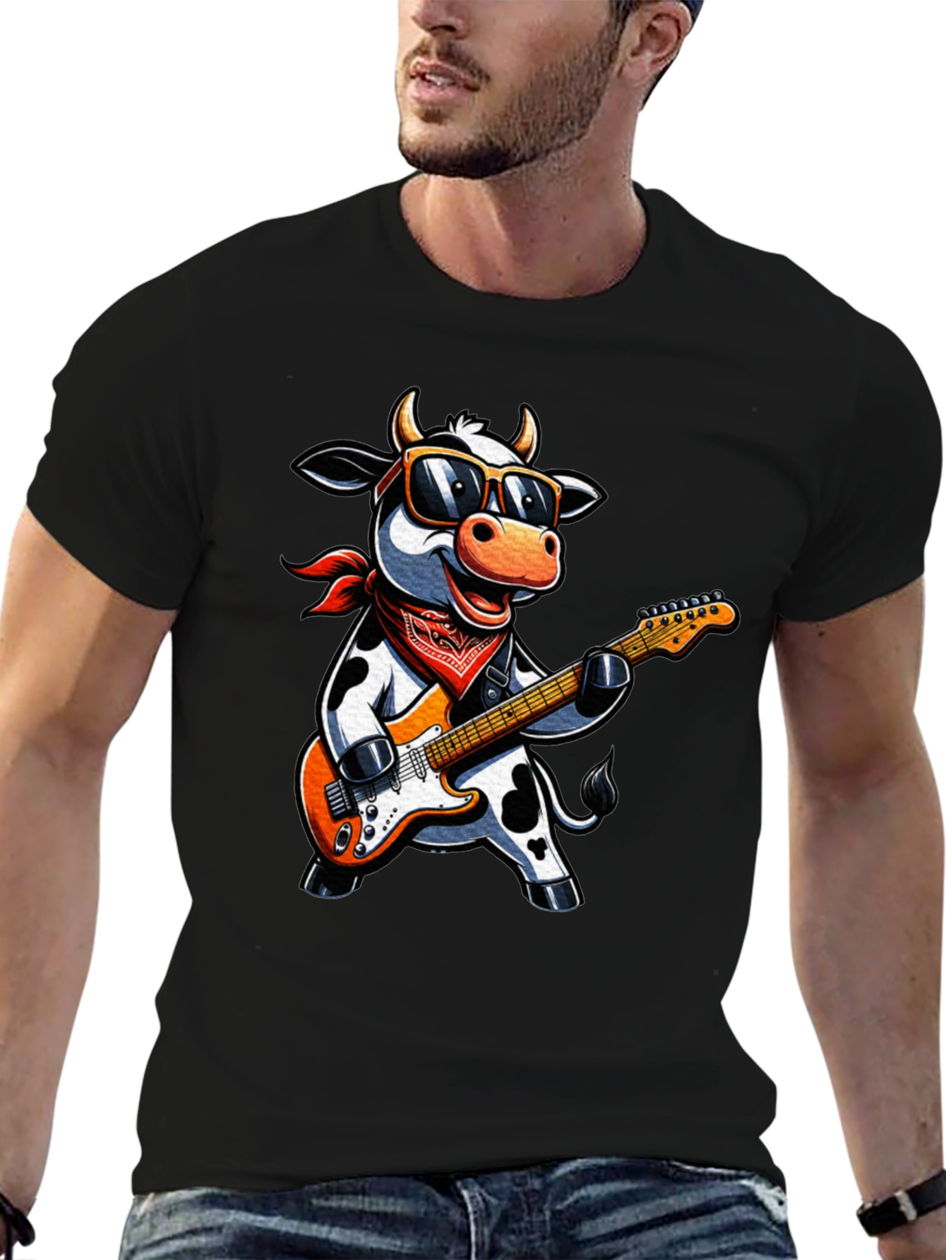 Cool Cow Guitarist Graphic Tee - Rock On!
