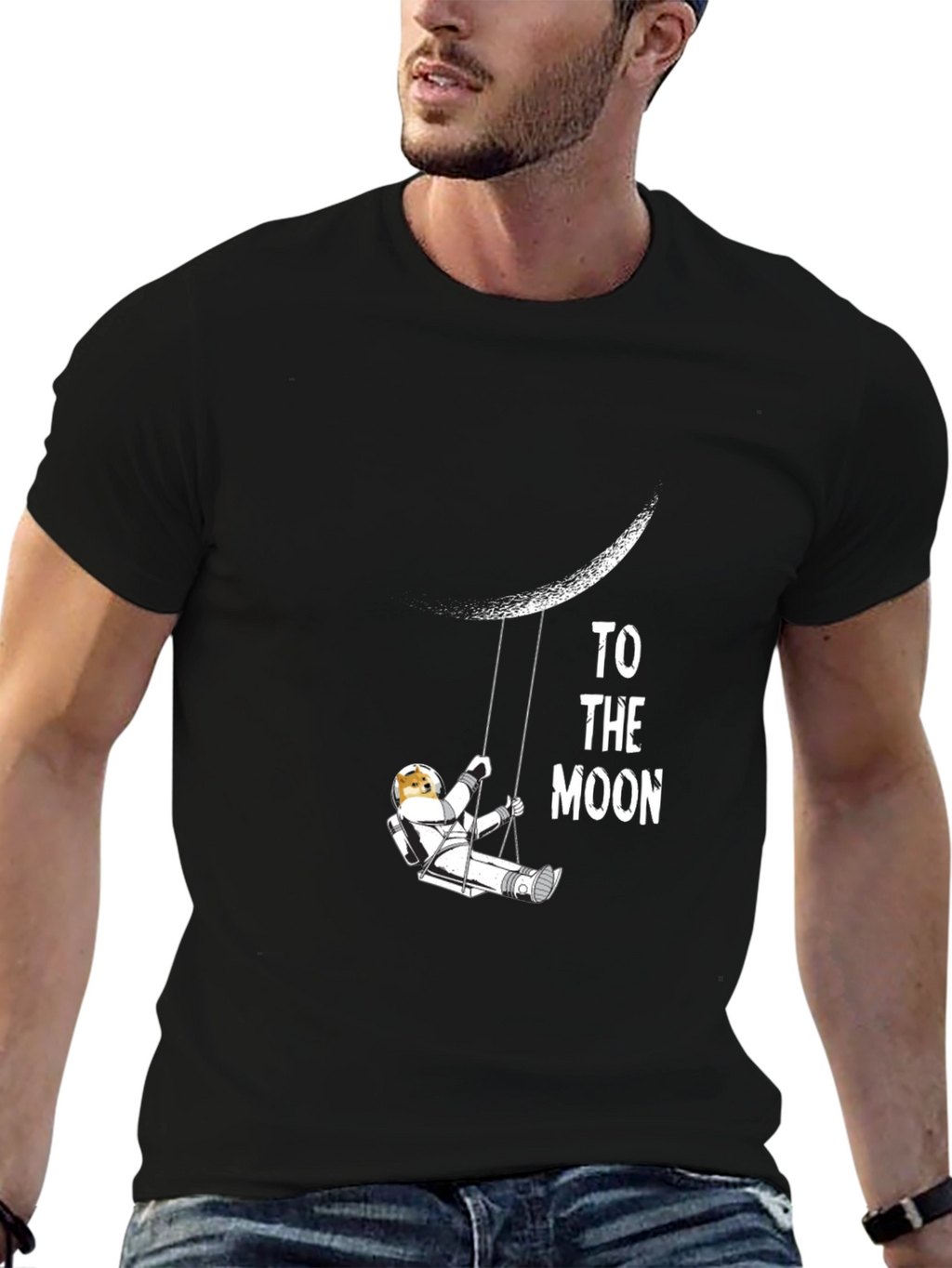 To The Moon Graphic Tee - Black Cotton T-Shirt
