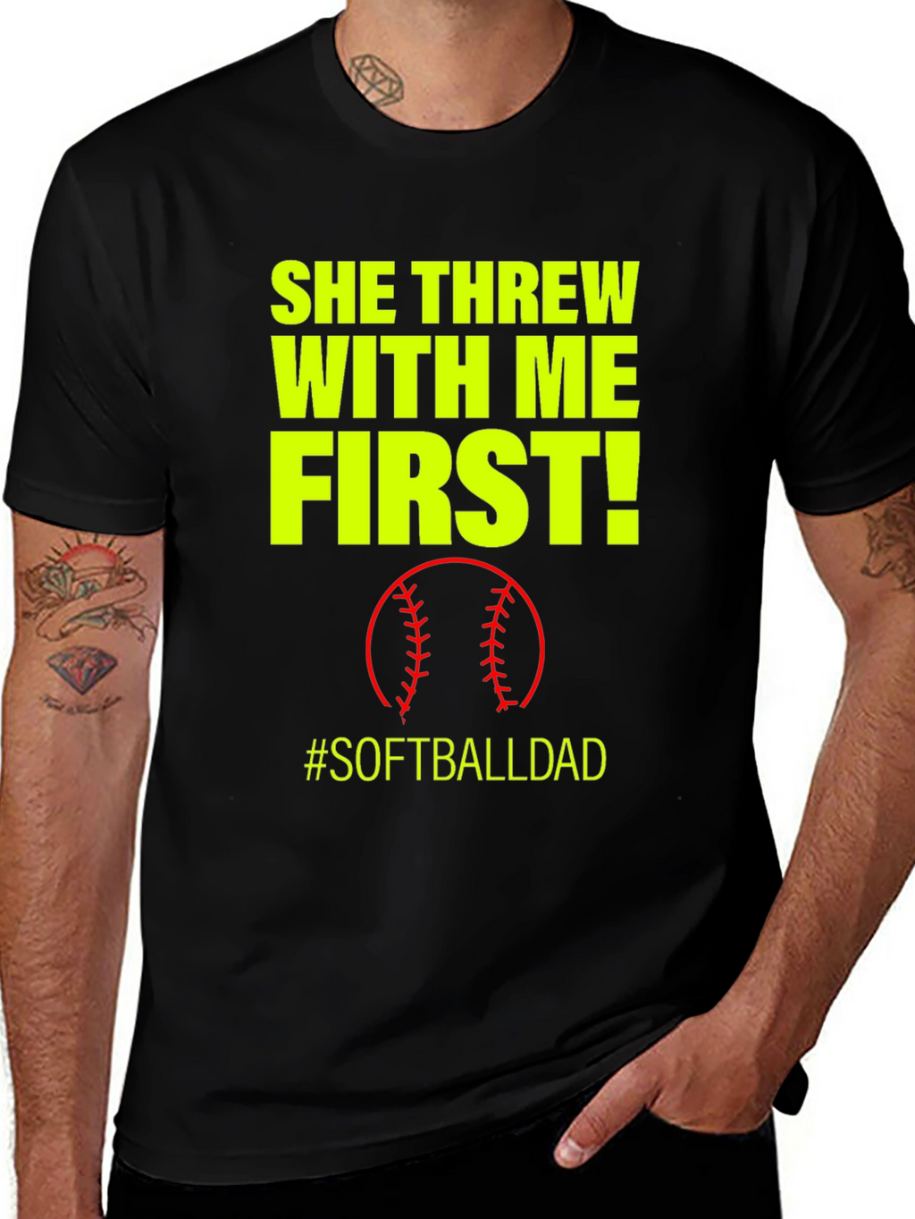 She Threw With Me First #SoftballDad T-Shirt