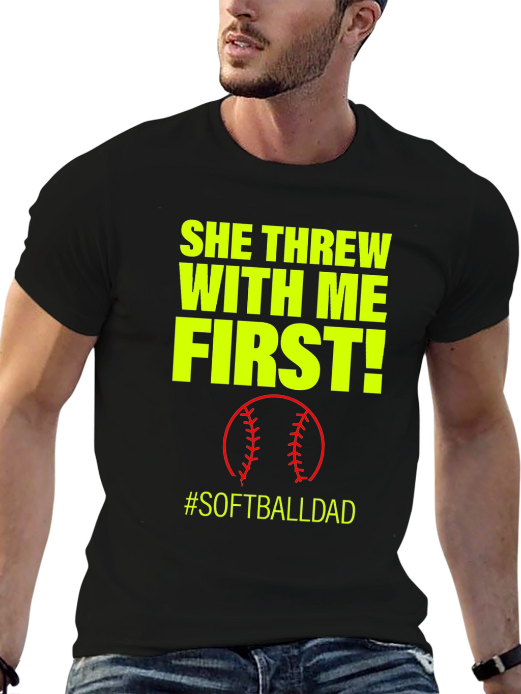 She Threw With Me First #SoftballDad T-Shirt