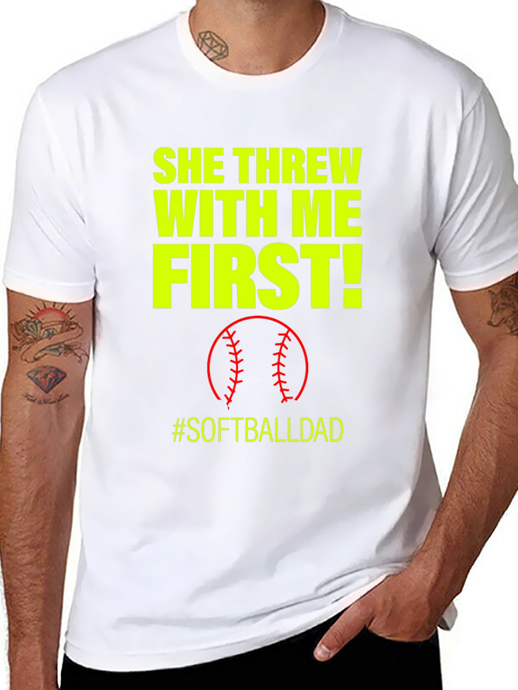She Threw With Me First #SoftballDad T-Shirt