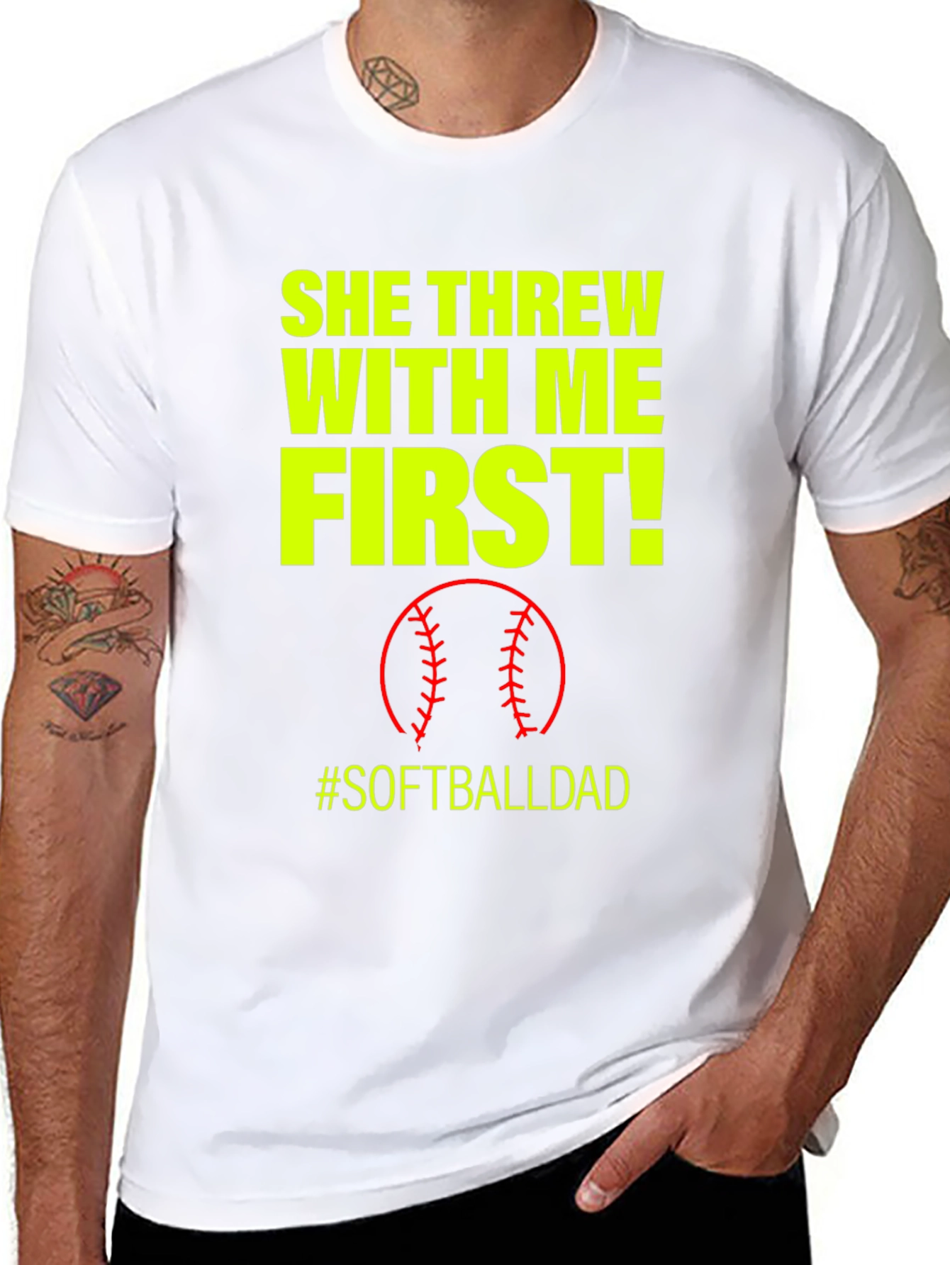 She Threw With Me First #SoftballDad T-Shirt
