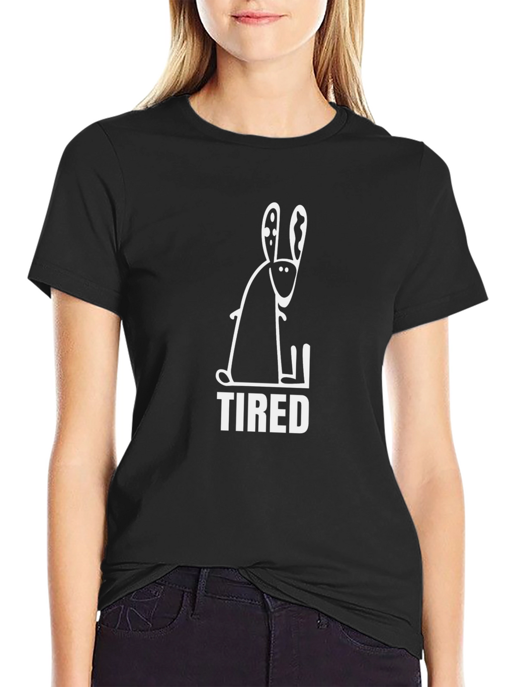 Tired Bunny Graphic T-Shirt - Black