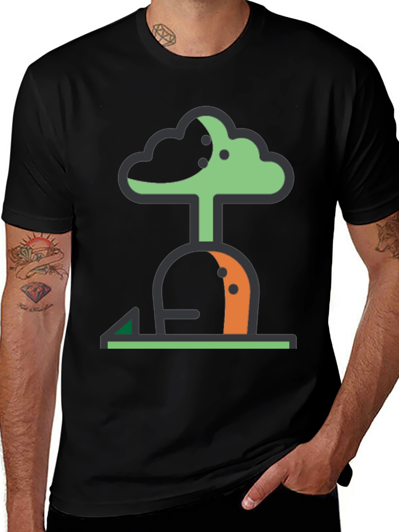 Abstract Tree Graphic Tee - Modern Black T-Shirt