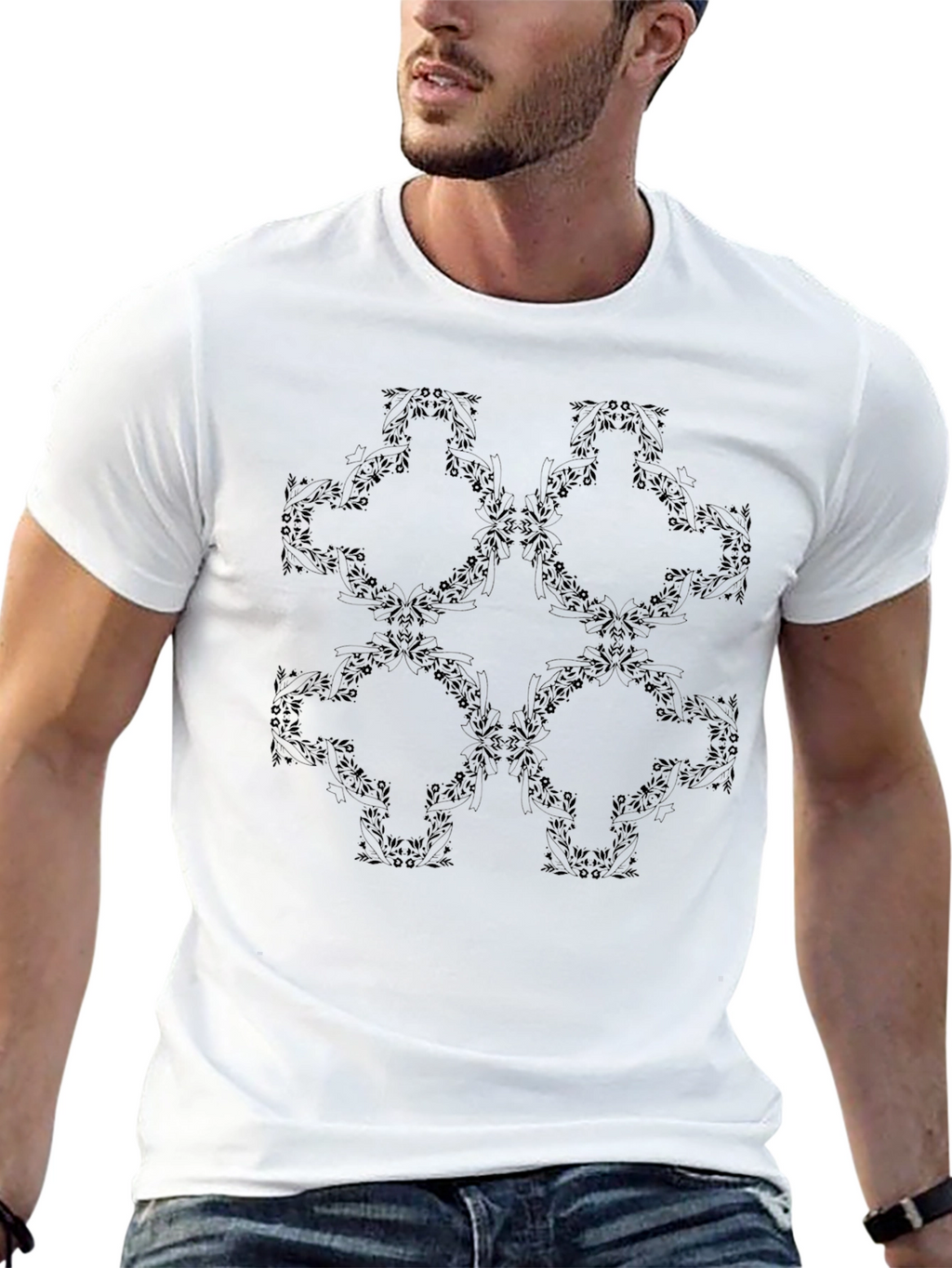 Stylish Black Floral Pattern T-Shirt