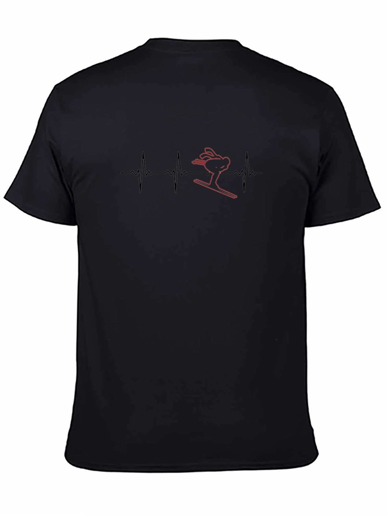 Skiing Heartbeat Black T-Shirt