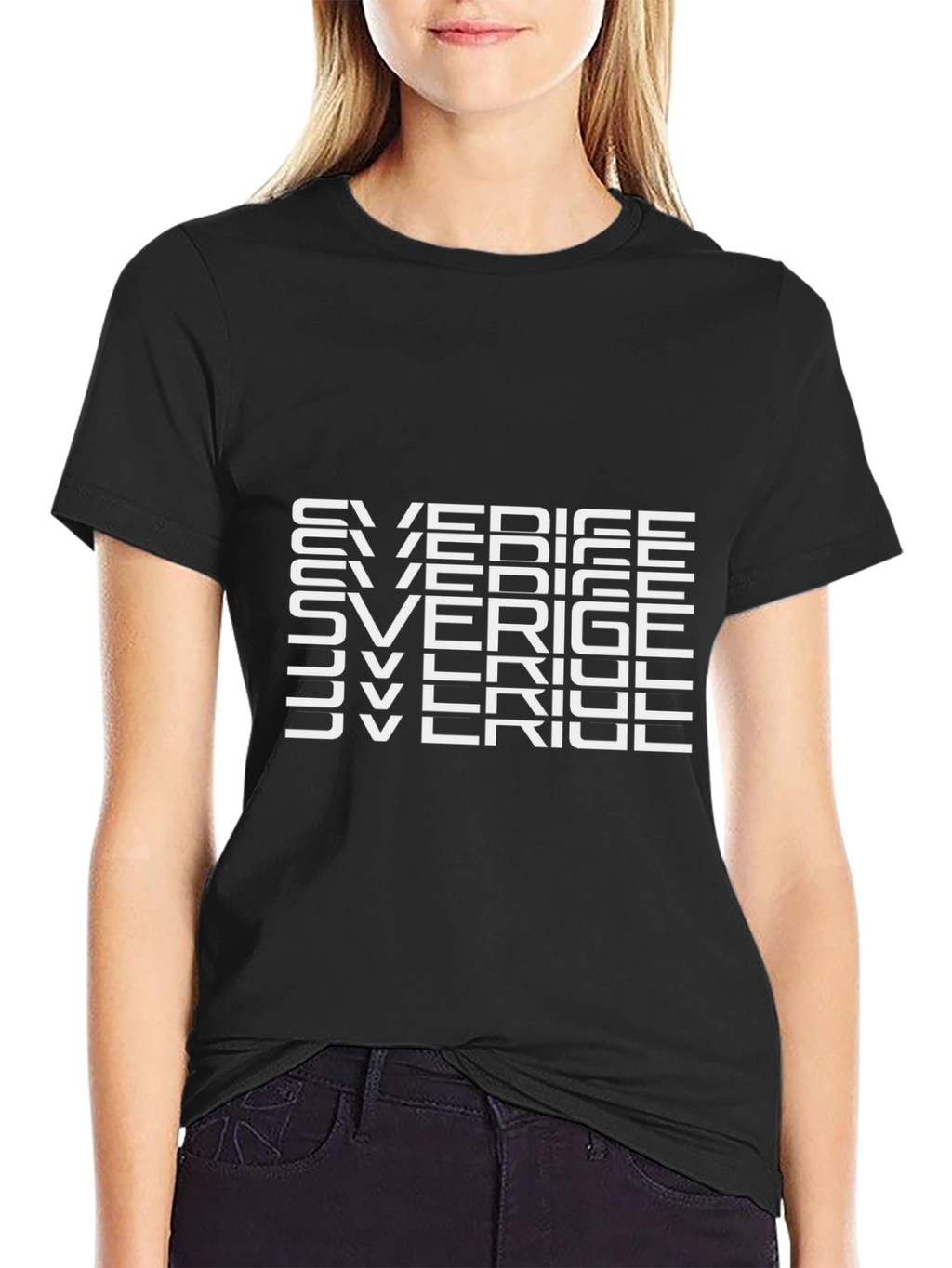 Sverige Text Graphic Print Black T-Shirt
