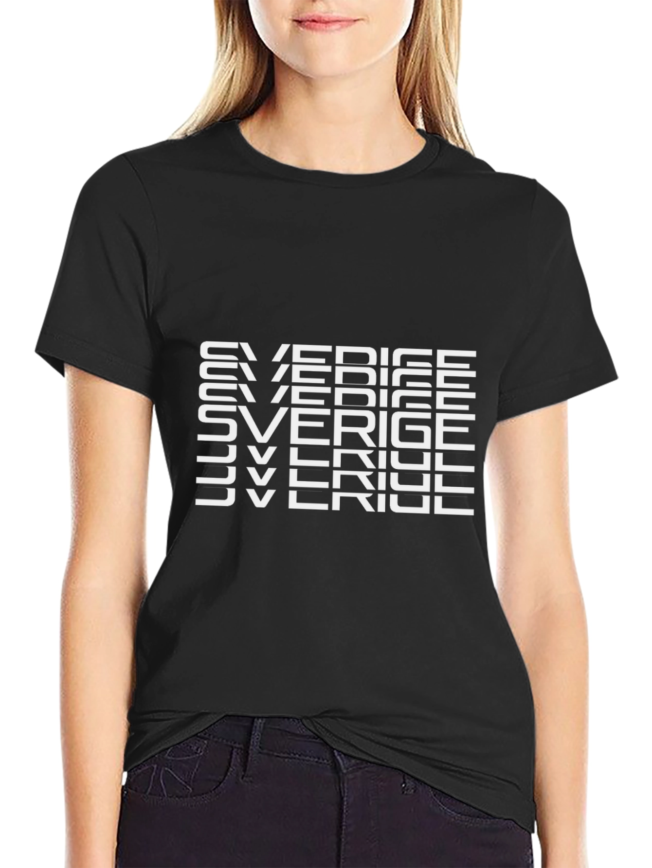 Sverige Text Graphic Print Black T-Shirt