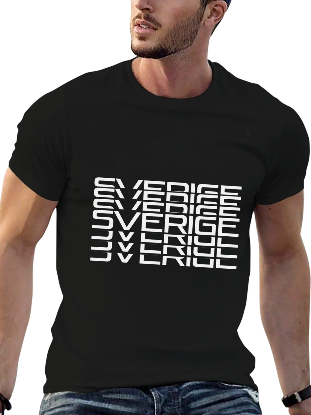 Sverige Text Graphic Print Black T-Shirt