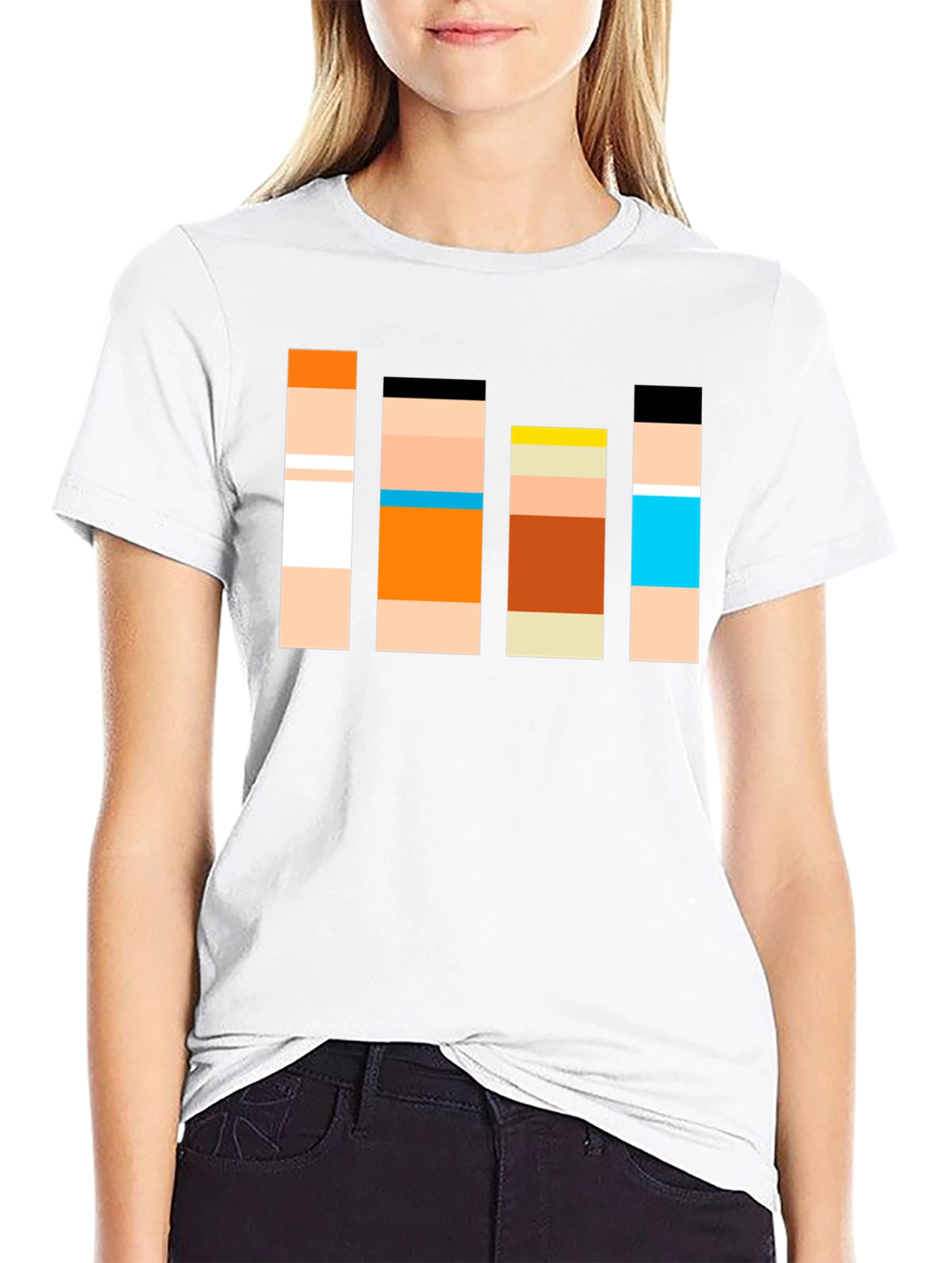 Retro Character Block T-Shirt - Classic Cartoon Style