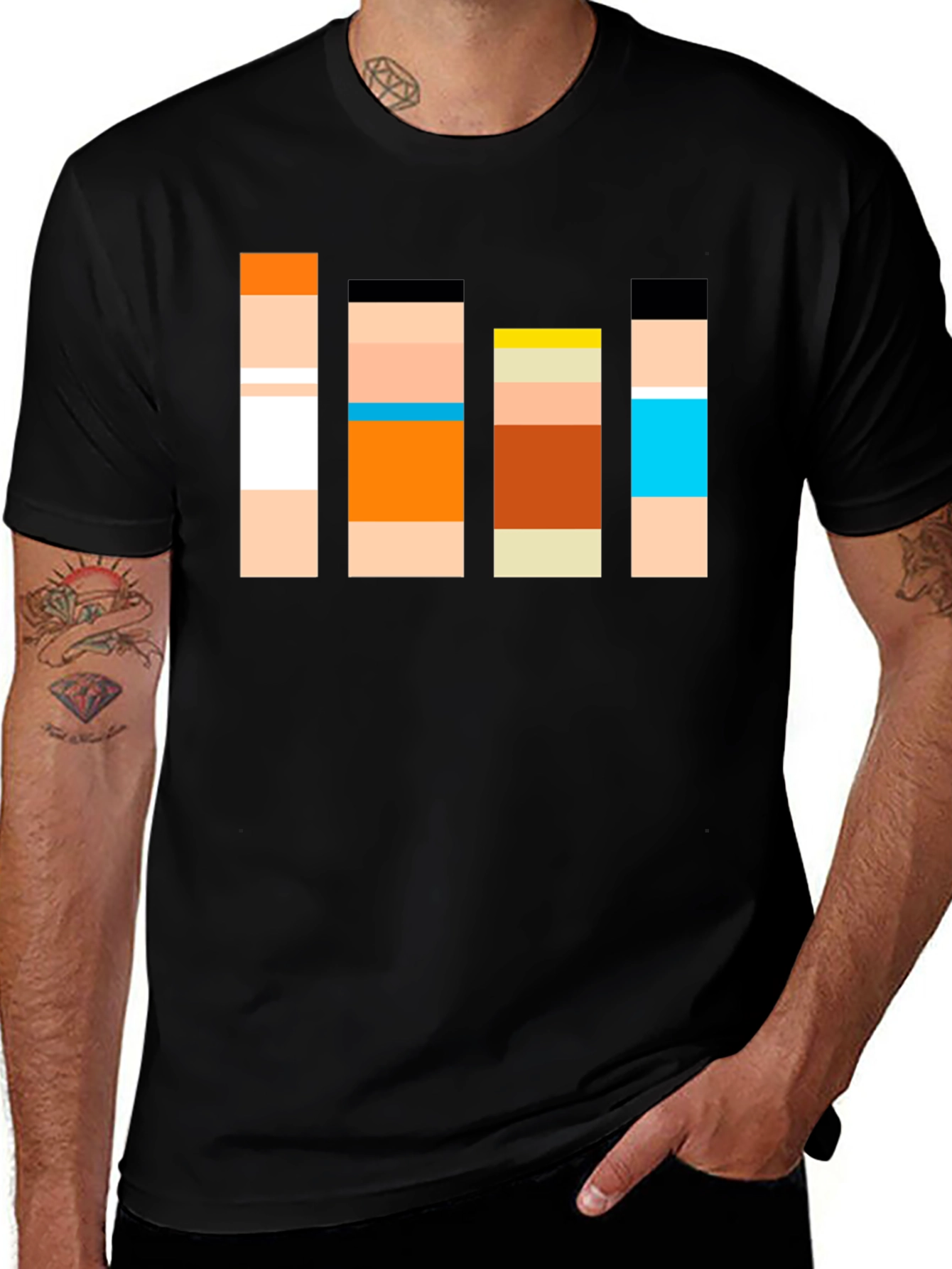 Retro Character Block T-Shirt - Classic Cartoon Style