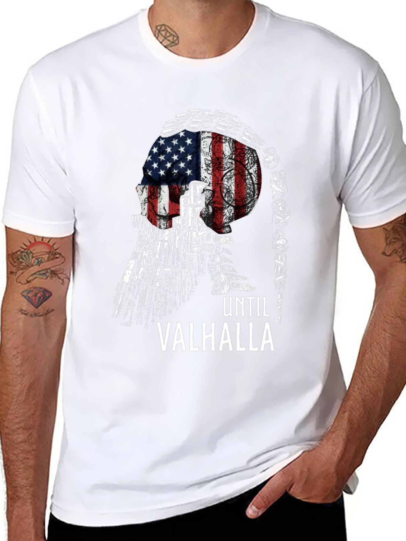 Until Valhalla American Flag Skull T-Shirt