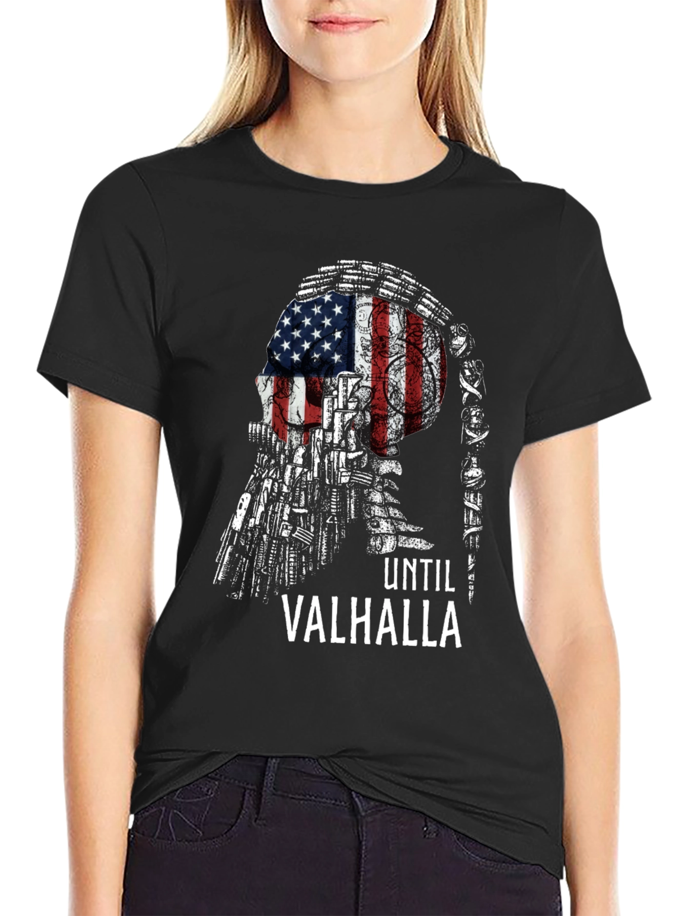 Until Valhalla American Flag Skull T-Shirt