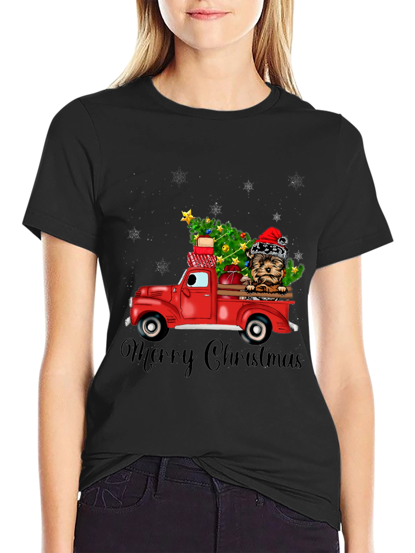 Festive Dog Christmas Truck Graphic Tee
