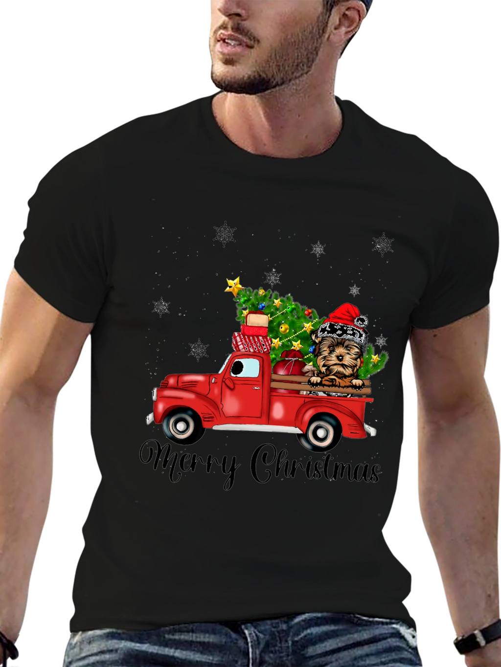 Festive Dog Christmas Truck Graphic Tee