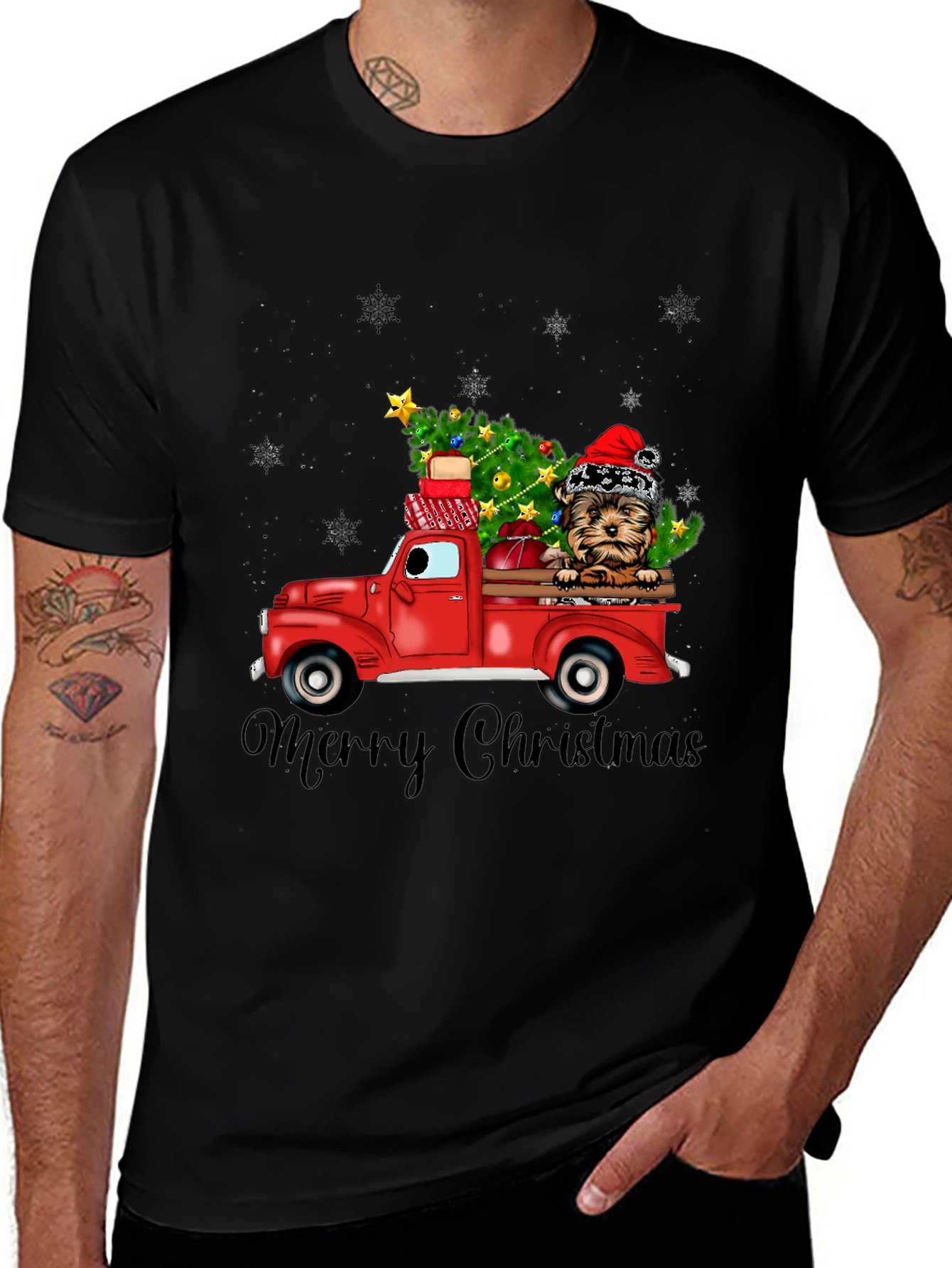 Festive Dog Christmas Truck Graphic Tee