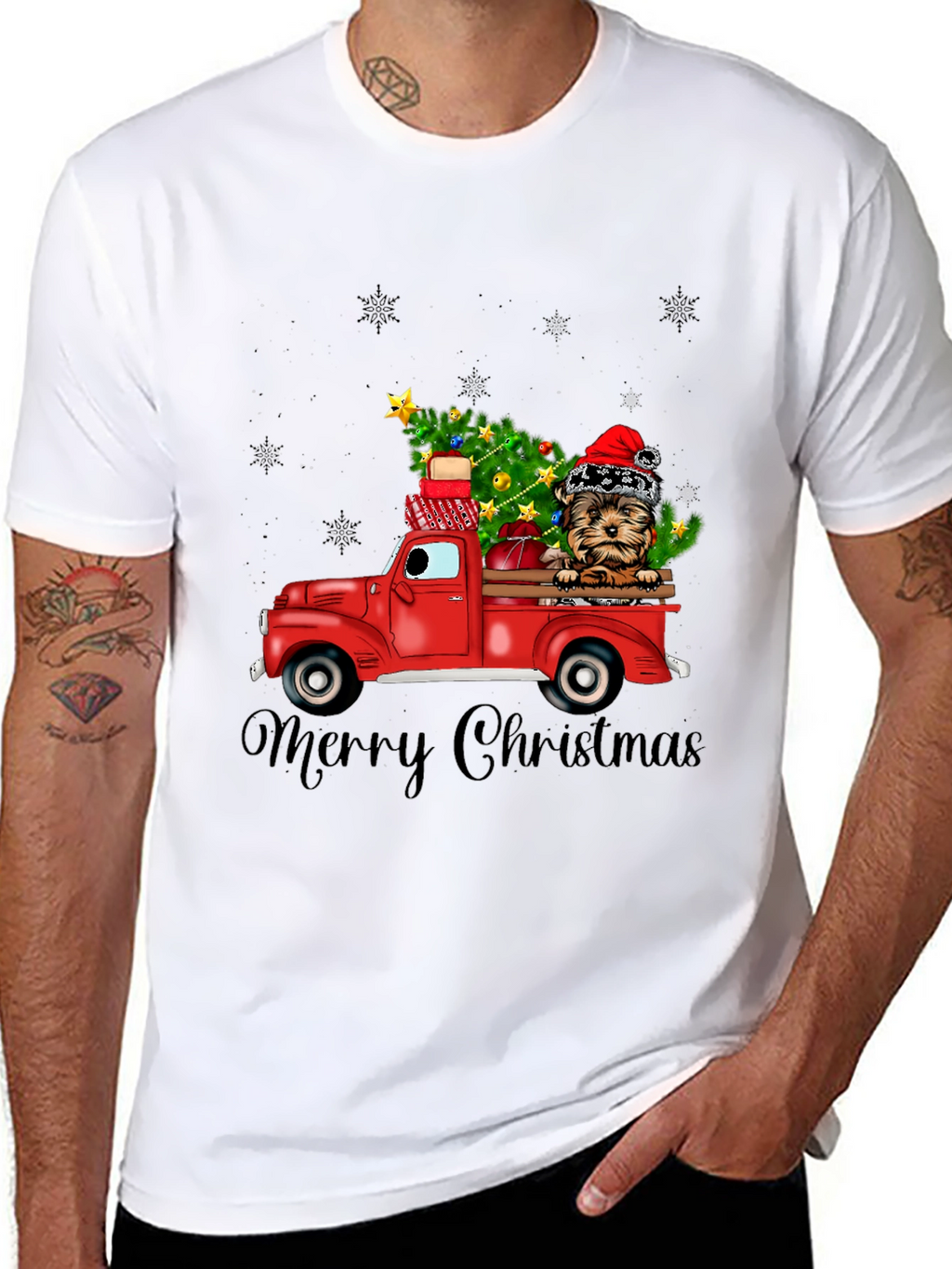 Festive Dog Christmas Truck Graphic Tee