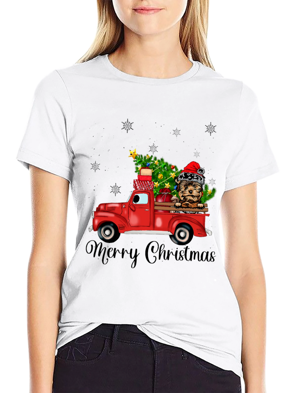 Festive Dog Christmas Truck Graphic Tee