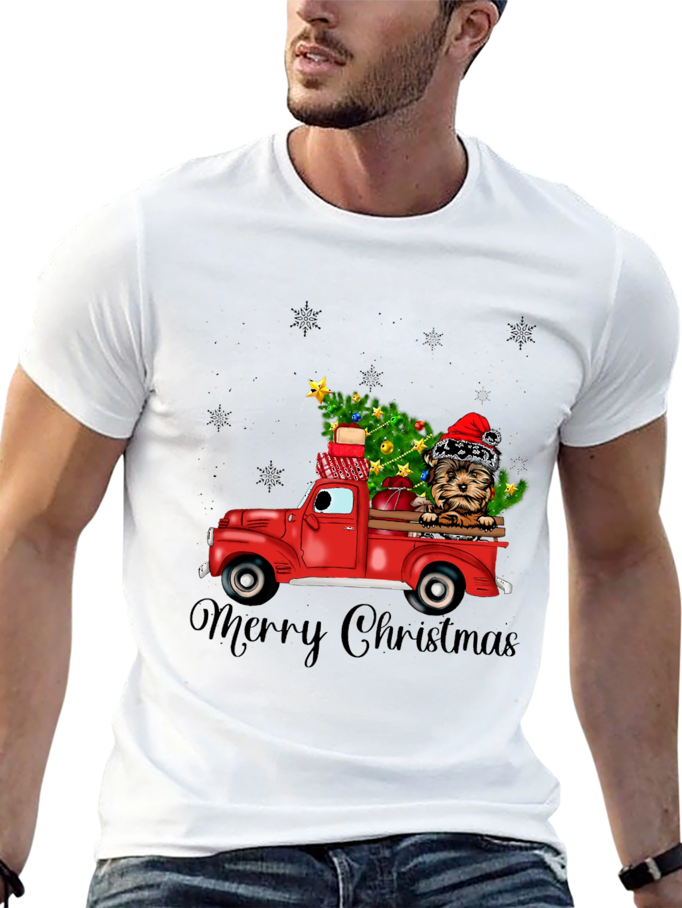 Festive Dog Christmas Truck Graphic Tee
