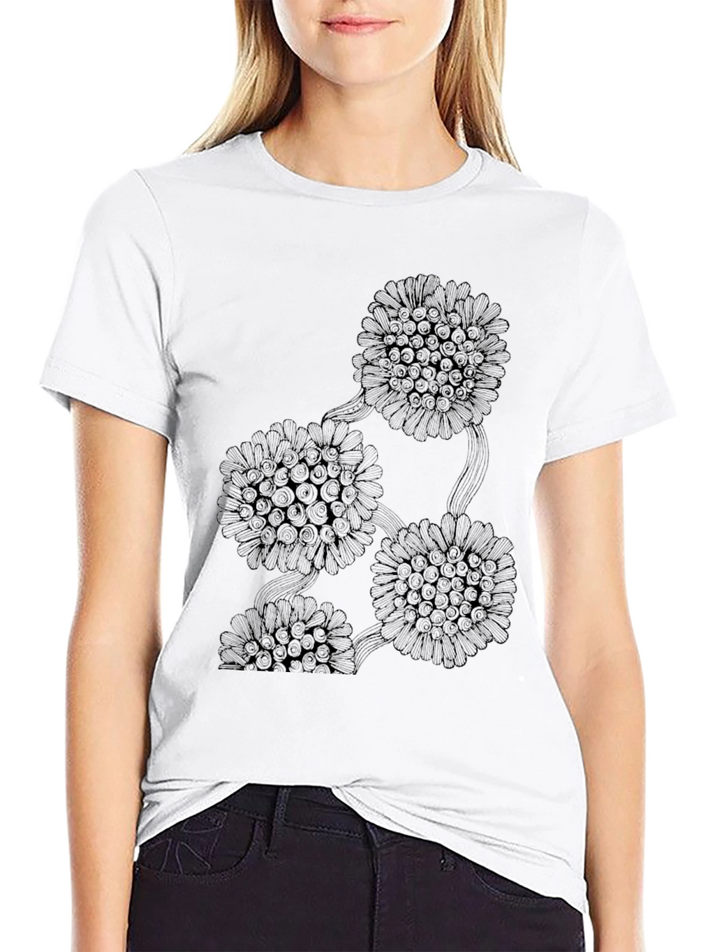 Modern Floral Graphic Black T-Shirt