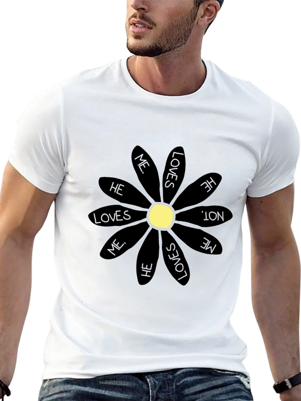 He Loves Me T-Shirt - Black Daisy Graphic Tee
