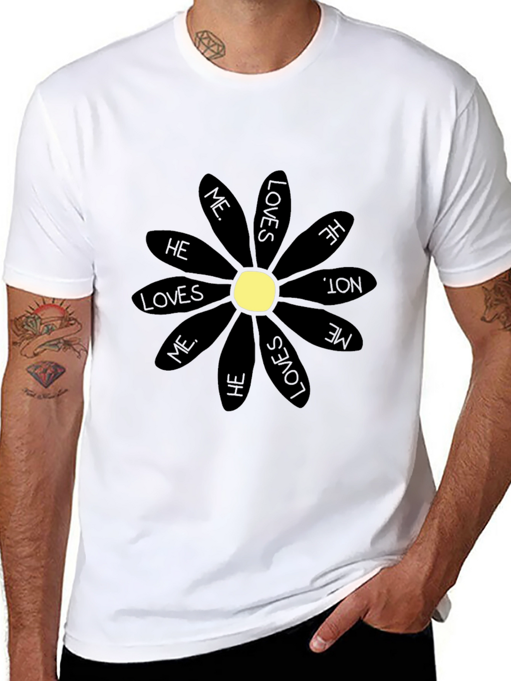 He Loves Me T-Shirt - Black Daisy Graphic Tee