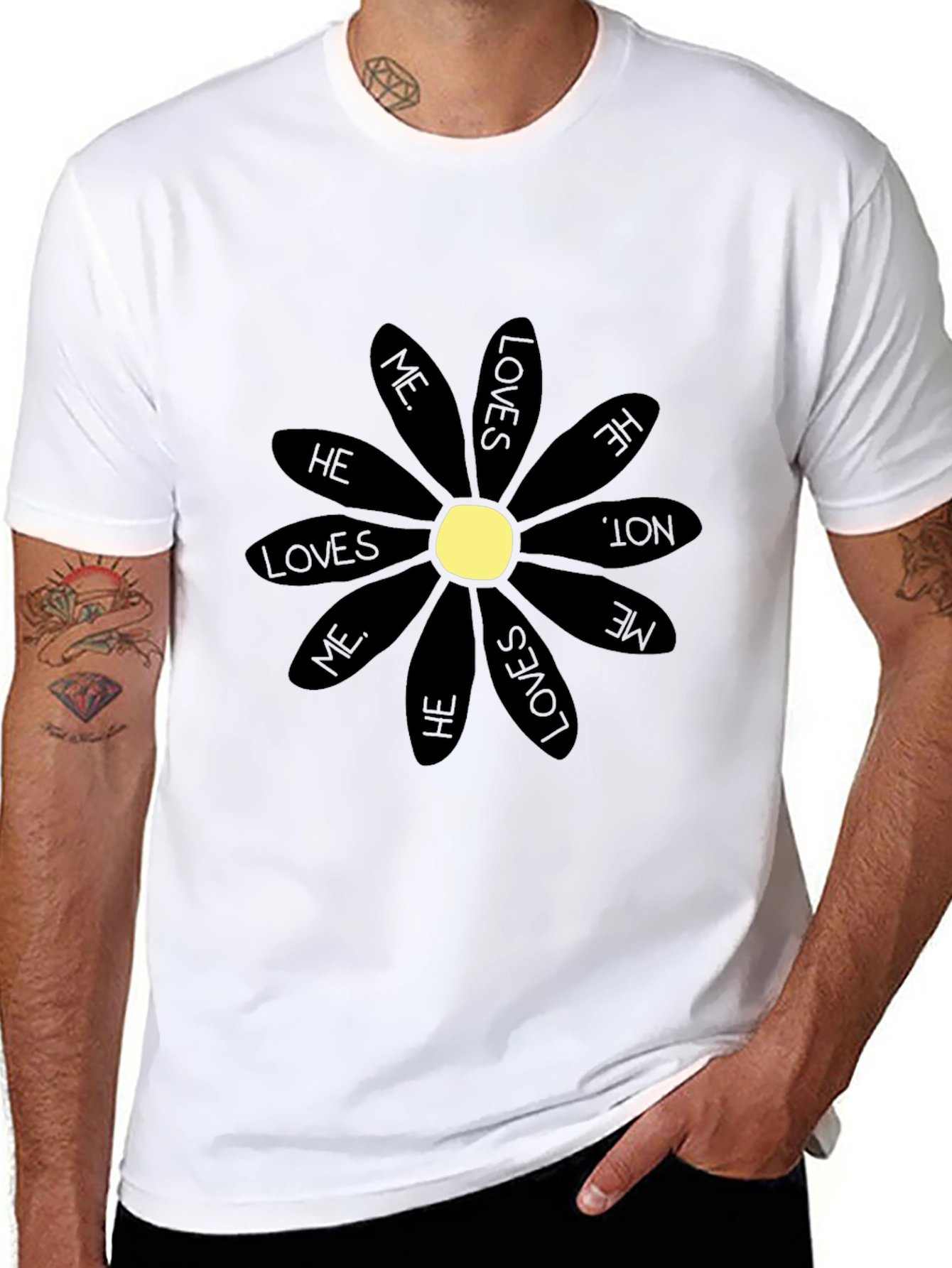 He Loves Me T-Shirt - Black Daisy Graphic Tee