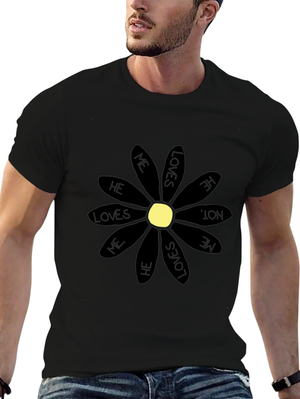 He Loves Me T-Shirt - Black Daisy Graphic Tee