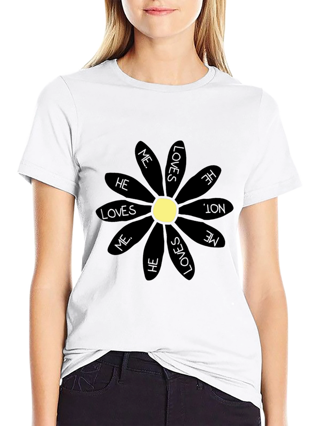 He Loves Me T-Shirt - Black Daisy Graphic Tee