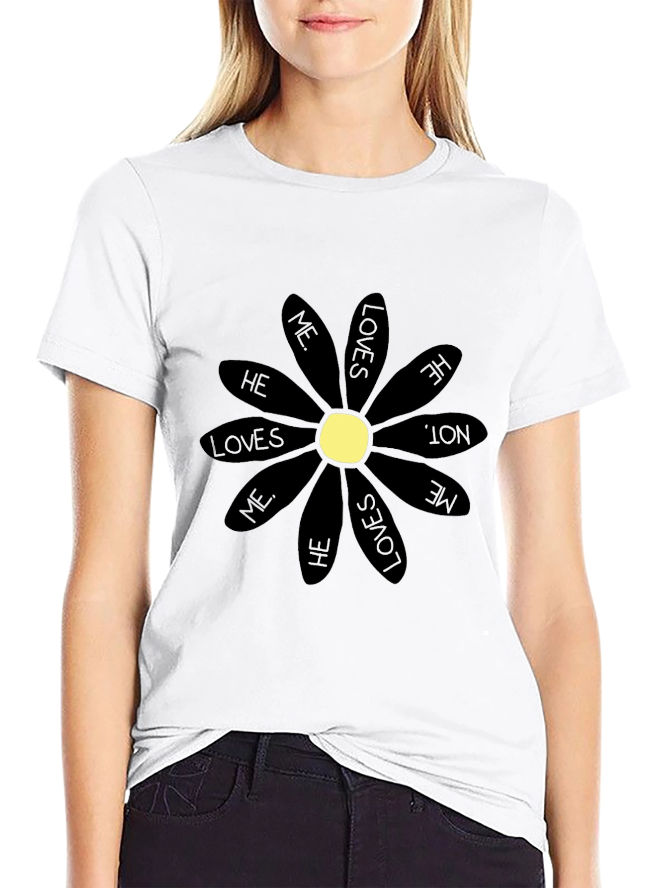 He Loves Me T-Shirt - Black Daisy Graphic Tee