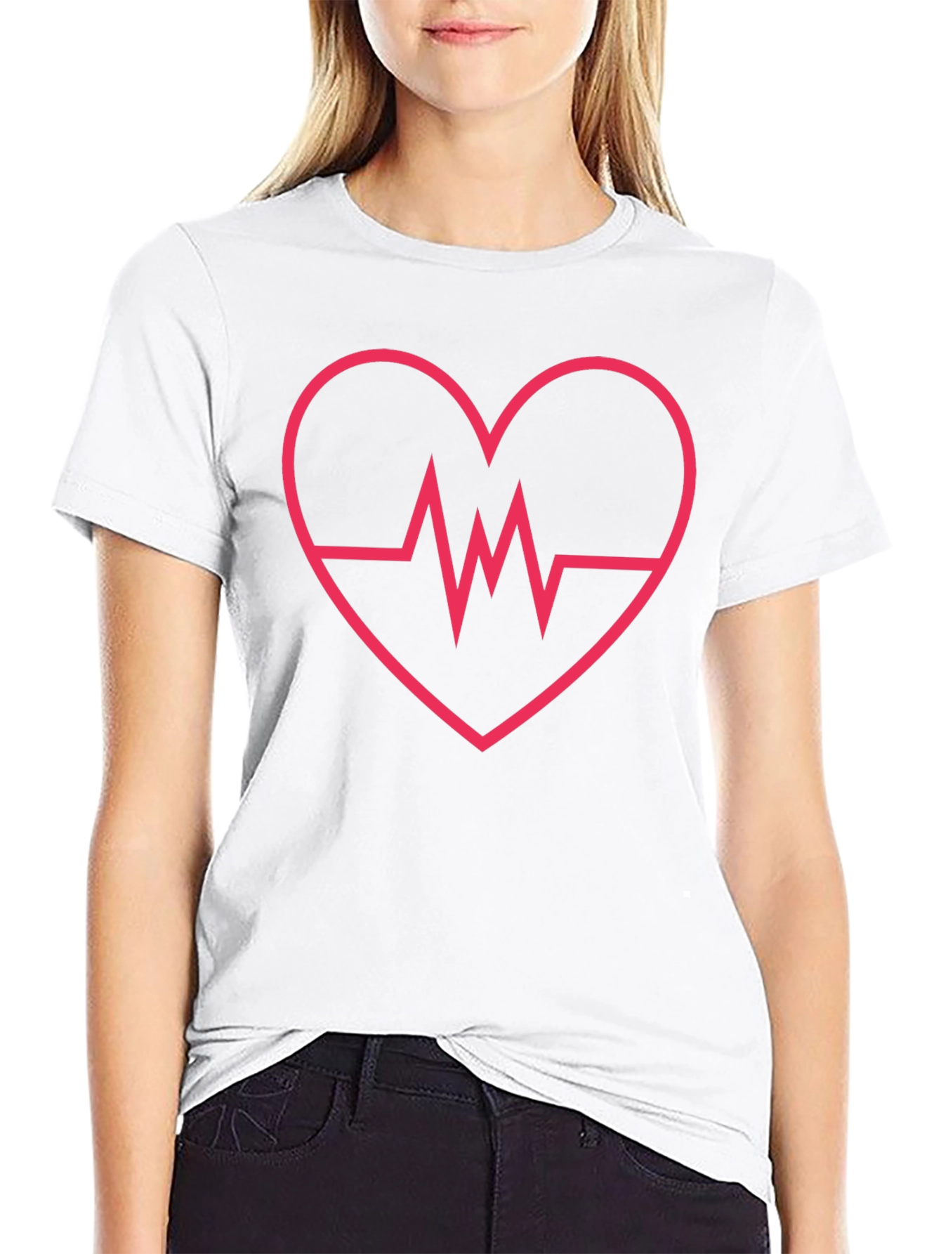 Heartbeat Heart Design Black T-Shirt