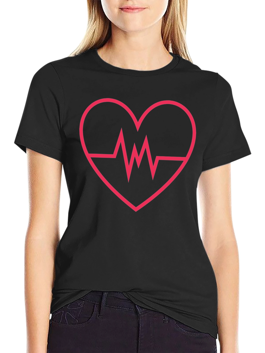 Heartbeat Heart Design Black T-Shirt