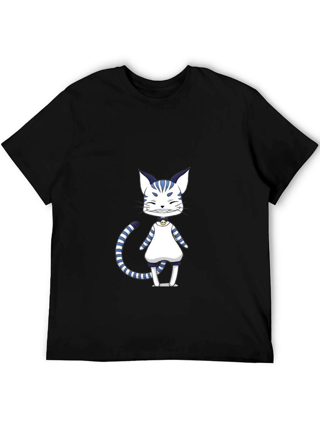 Anime Cat Graphic Black T-Shirt