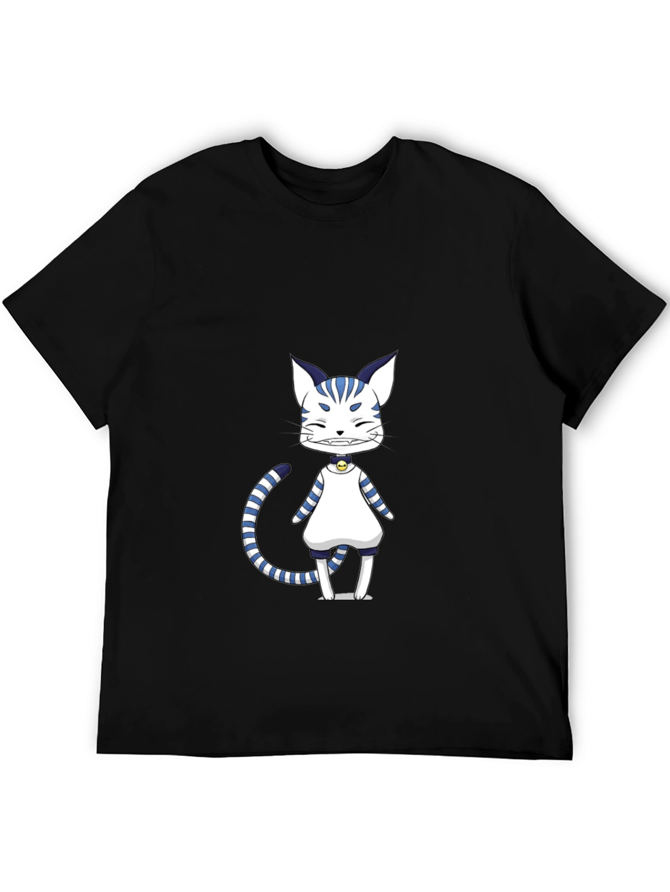 Anime Cat Graphic Black T-Shirt