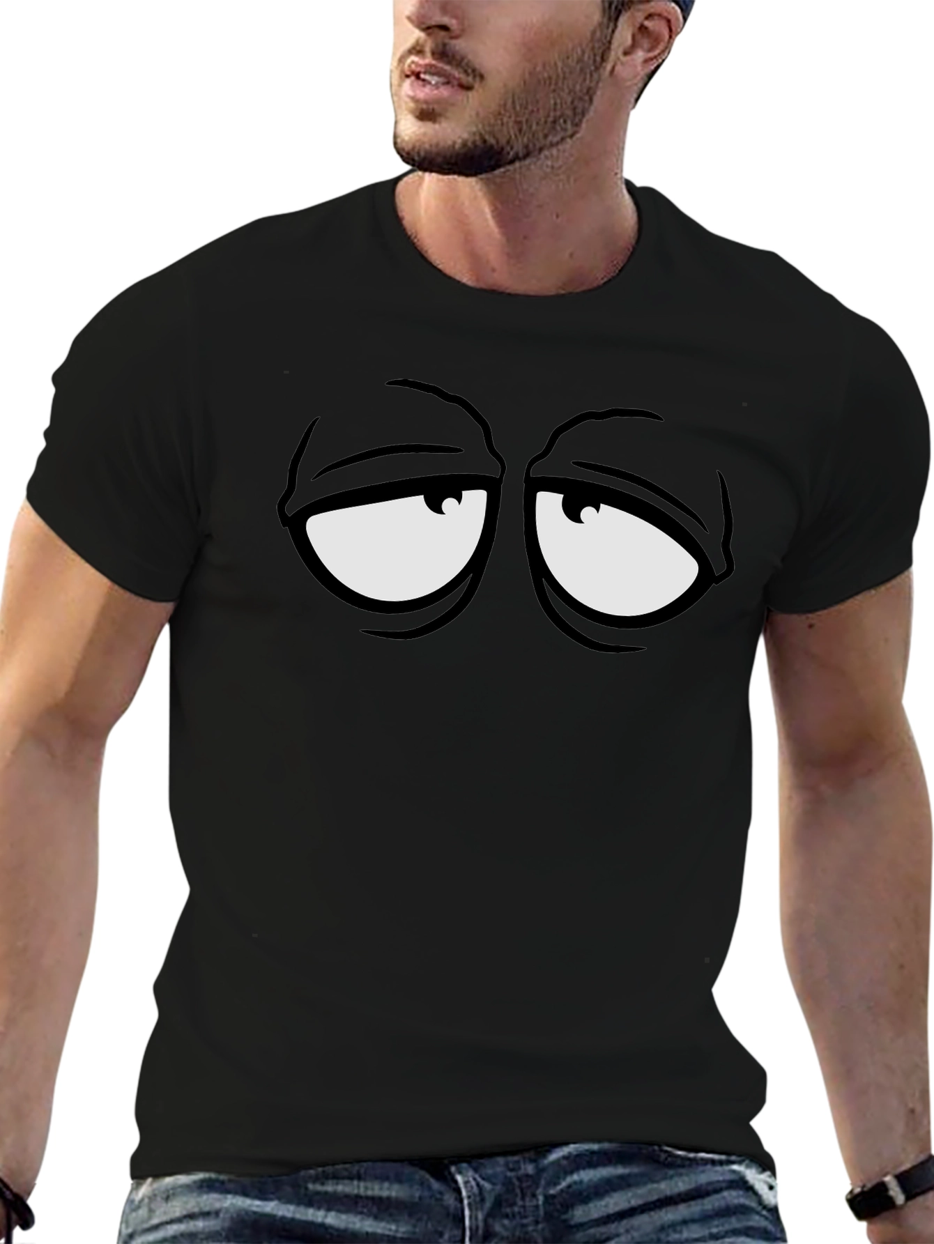Funny Cartoon Eye Black Graphic Tee