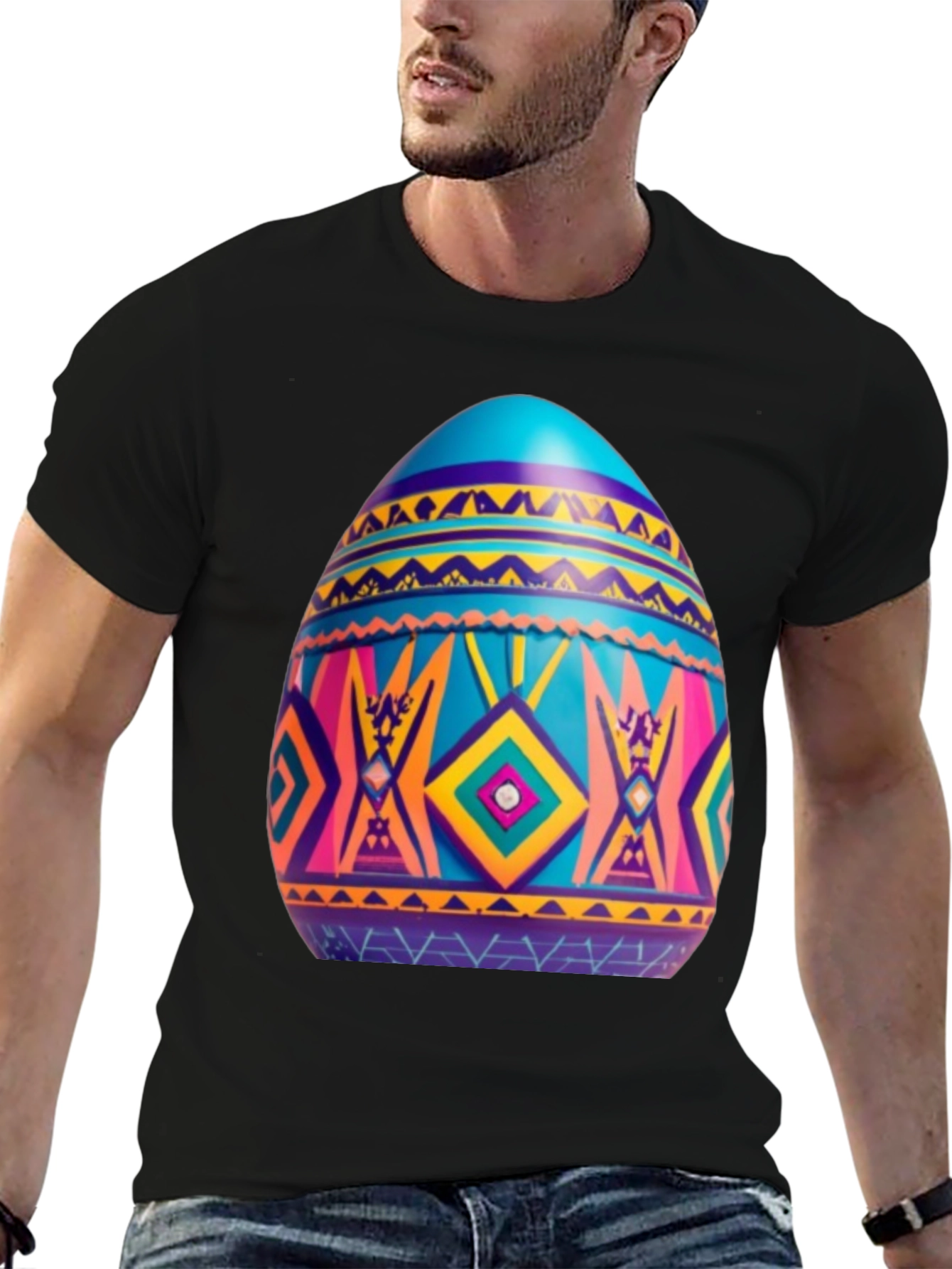 Festive Easter Egg Graphic Tee - Black