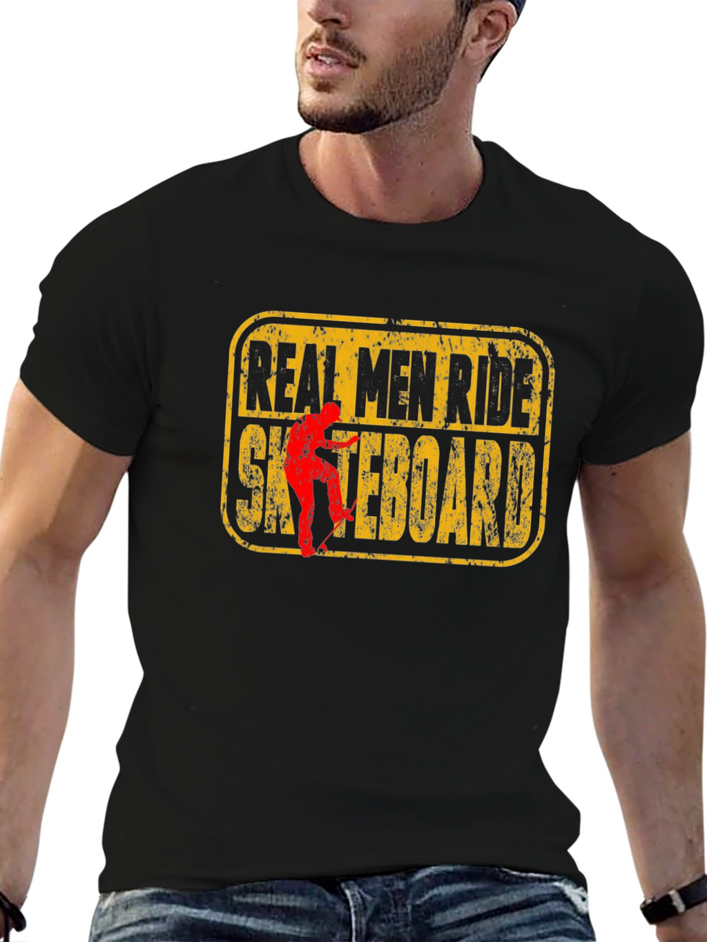Real Men Ride Skateboard Graphic Tee