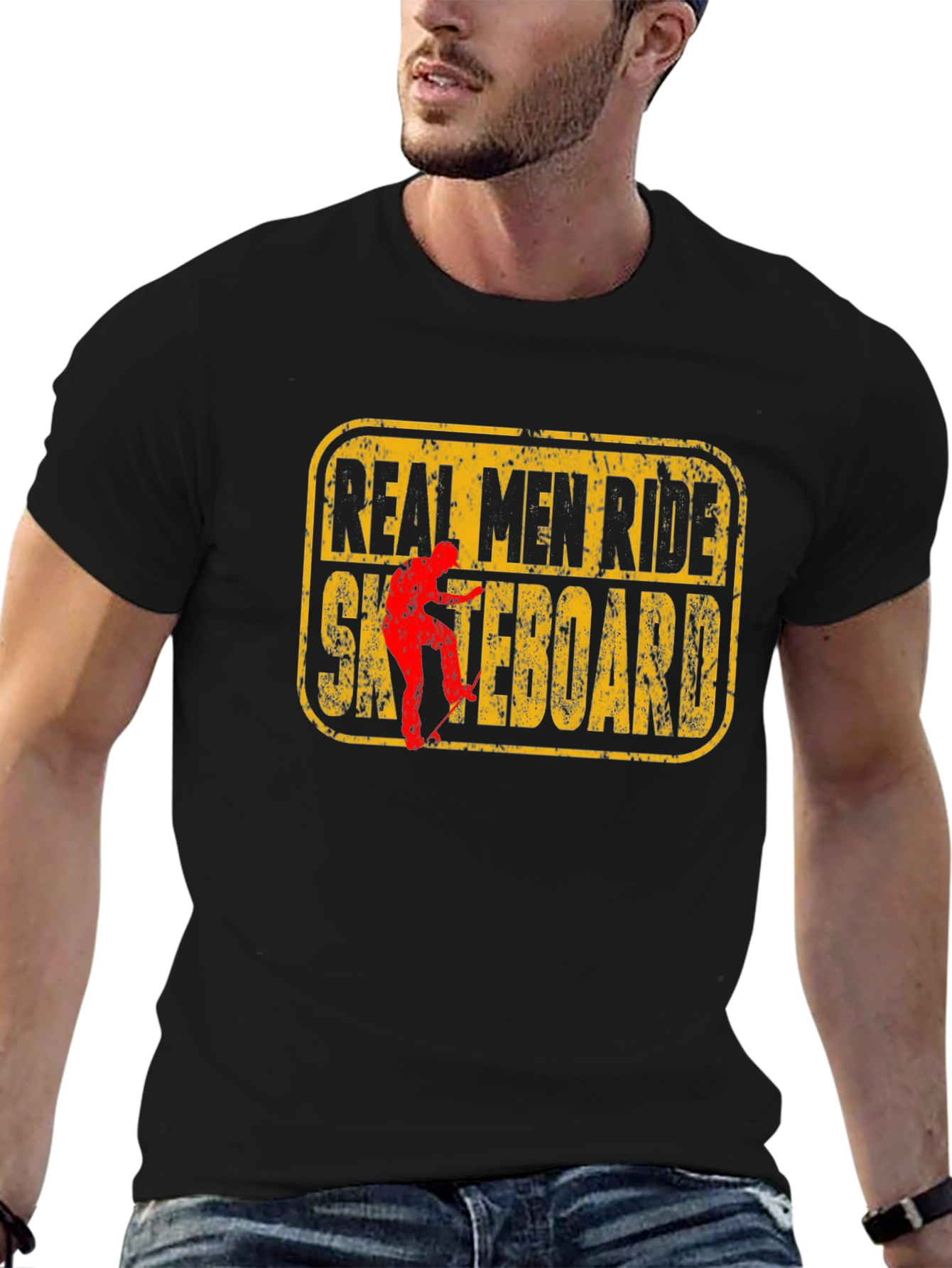 Real Men Ride Skateboard Graphic Tee