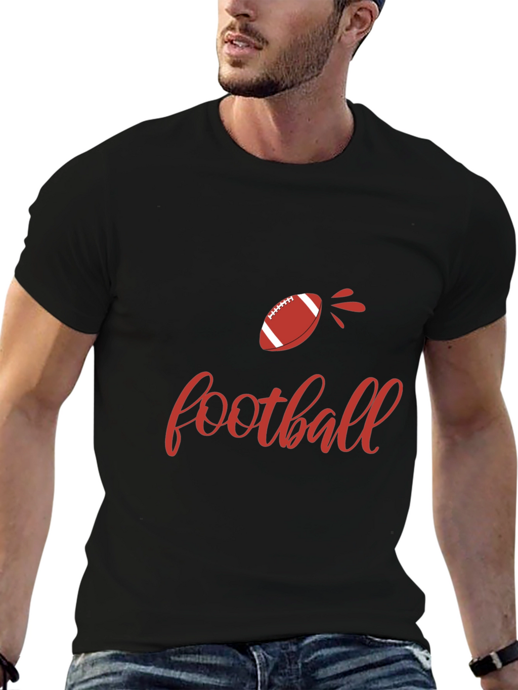 Football Graphic Tee - Black Cotton T-Shirt