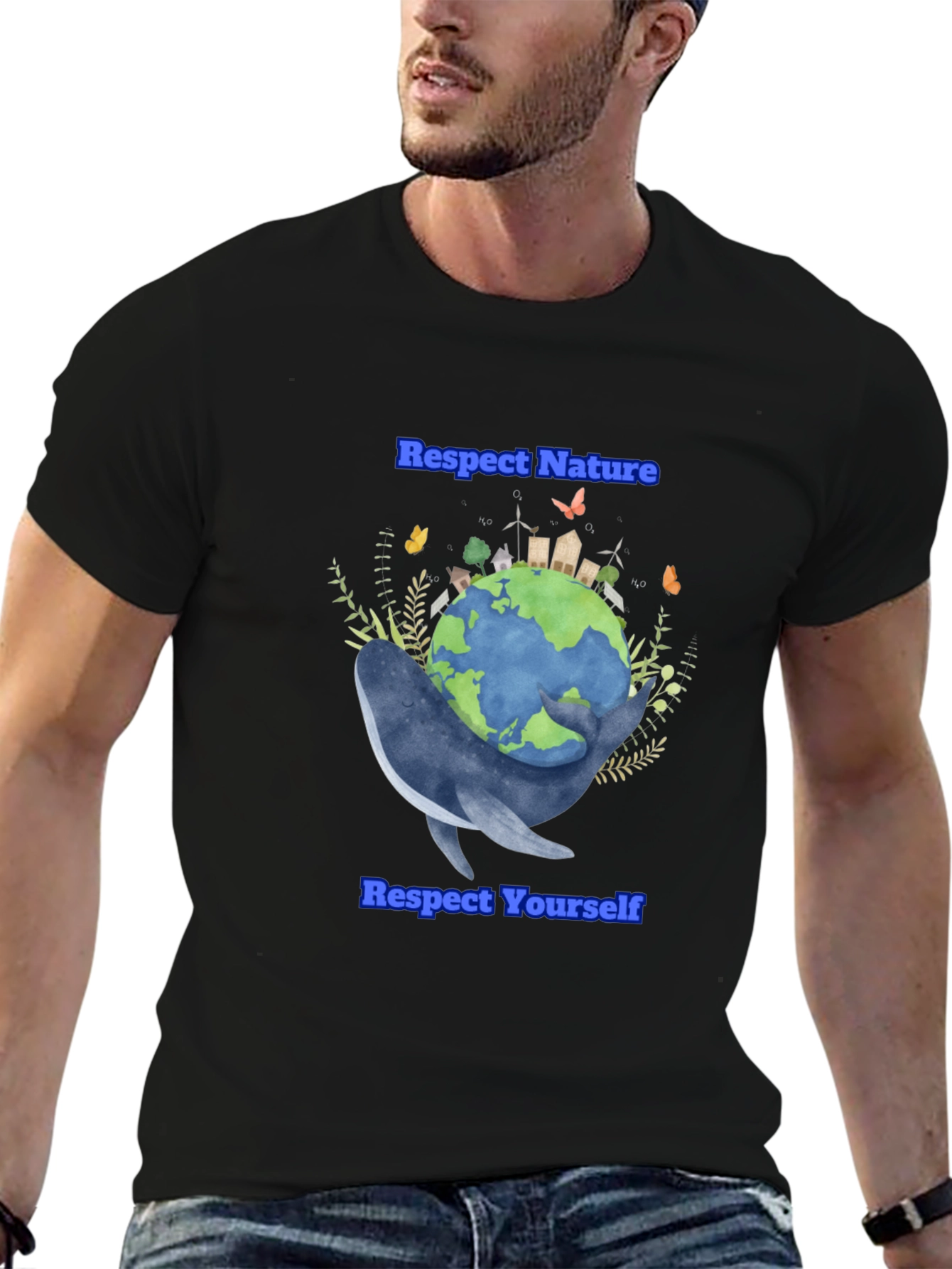 Respect Nature T-Shirt - Earth & Whale Graphic Tee