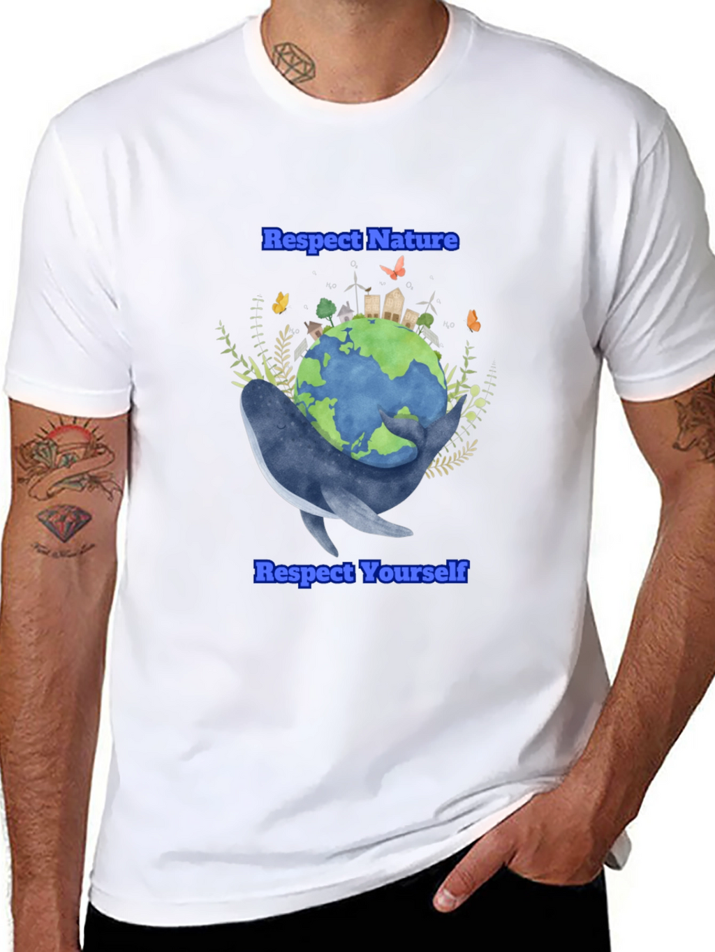 Respect Nature T-Shirt - Earth & Whale Graphic Tee