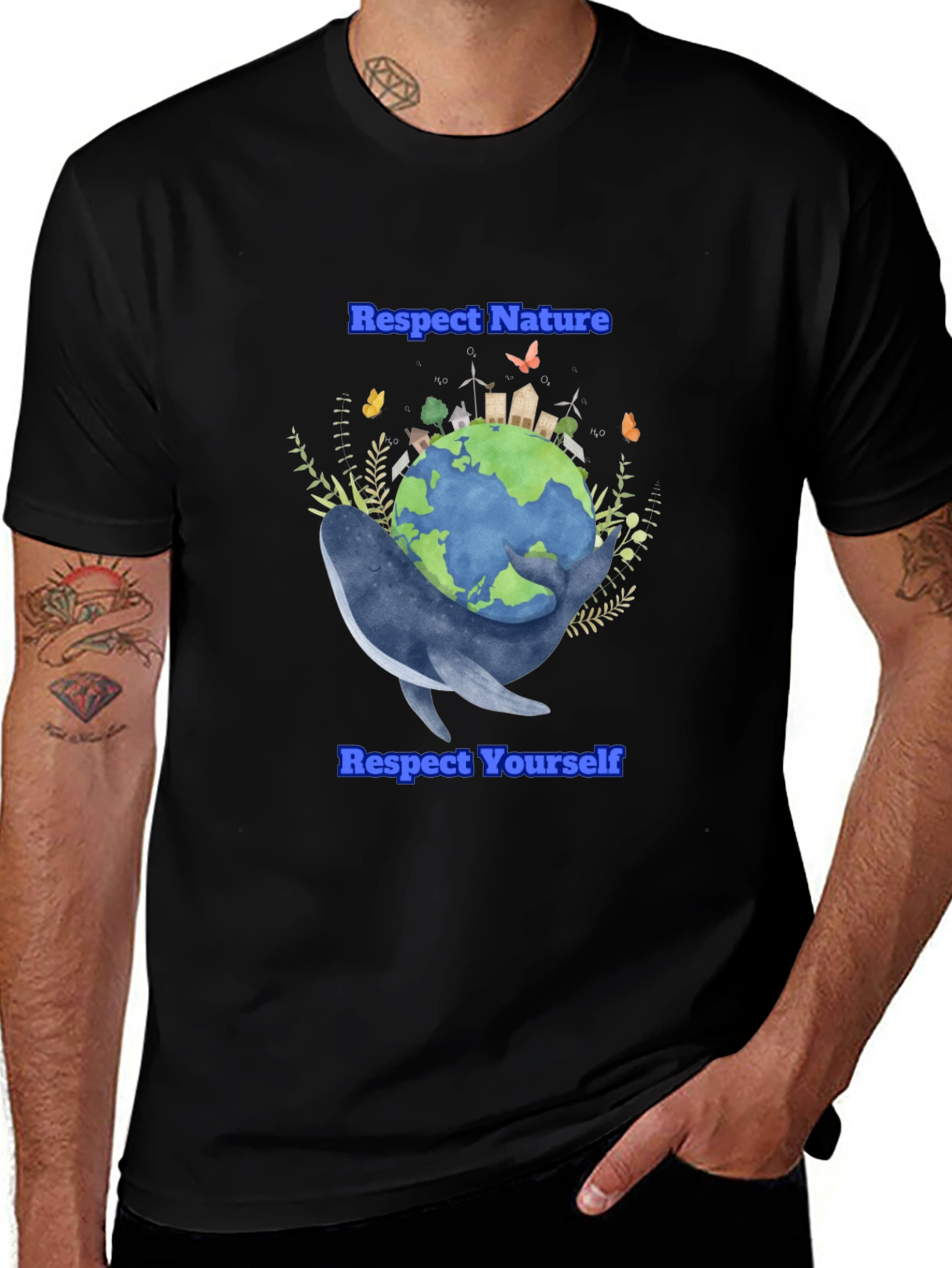 Respect Nature T-Shirt - Earth & Whale Graphic Tee