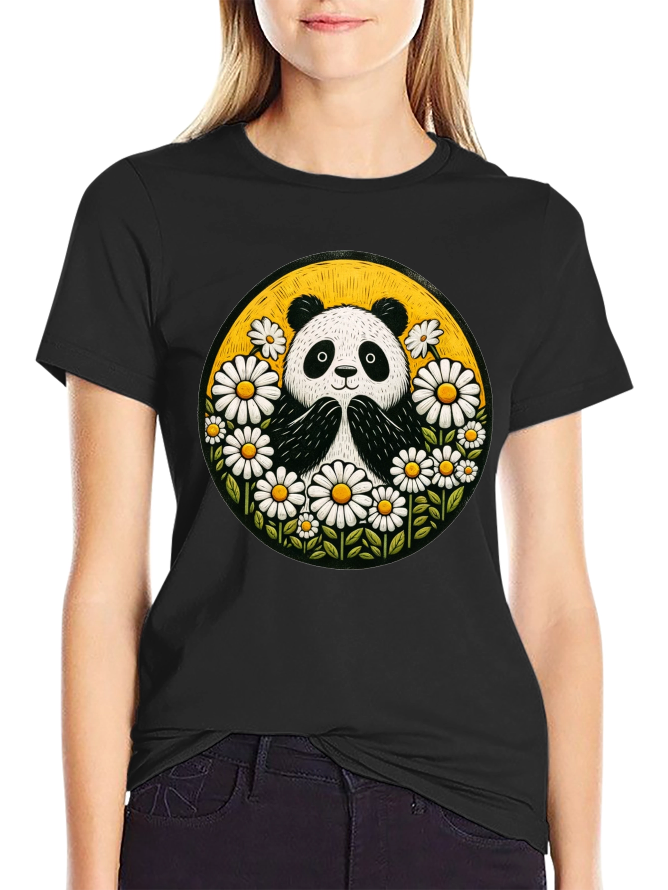 Panda Daisy Circle Graphic T-Shirt