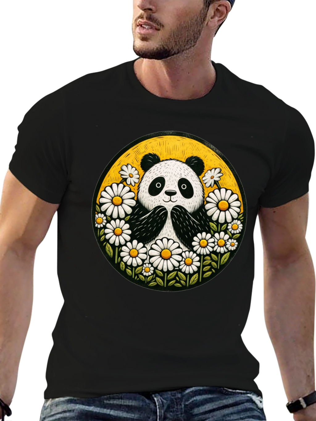 Panda Daisy Circle Graphic T-Shirt