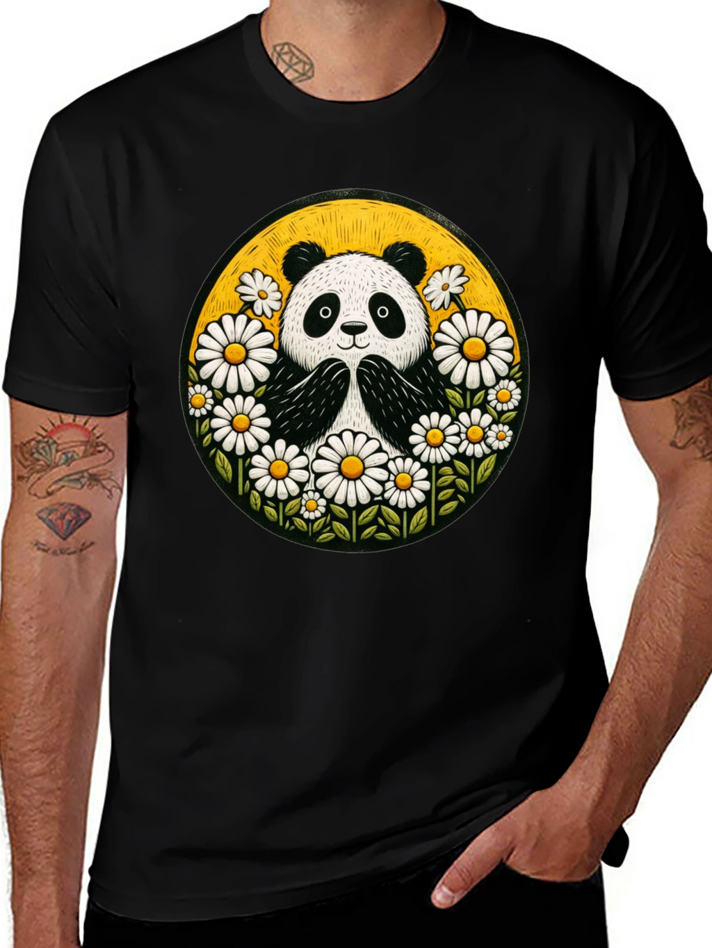 Panda Daisy Circle Graphic T-Shirt