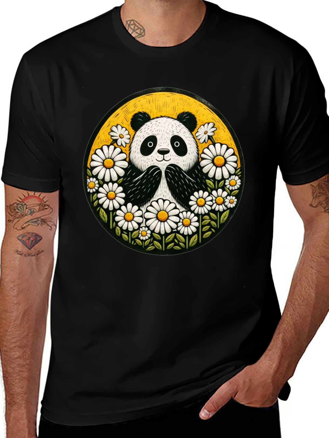Panda Daisy Circle Graphic T-Shirt