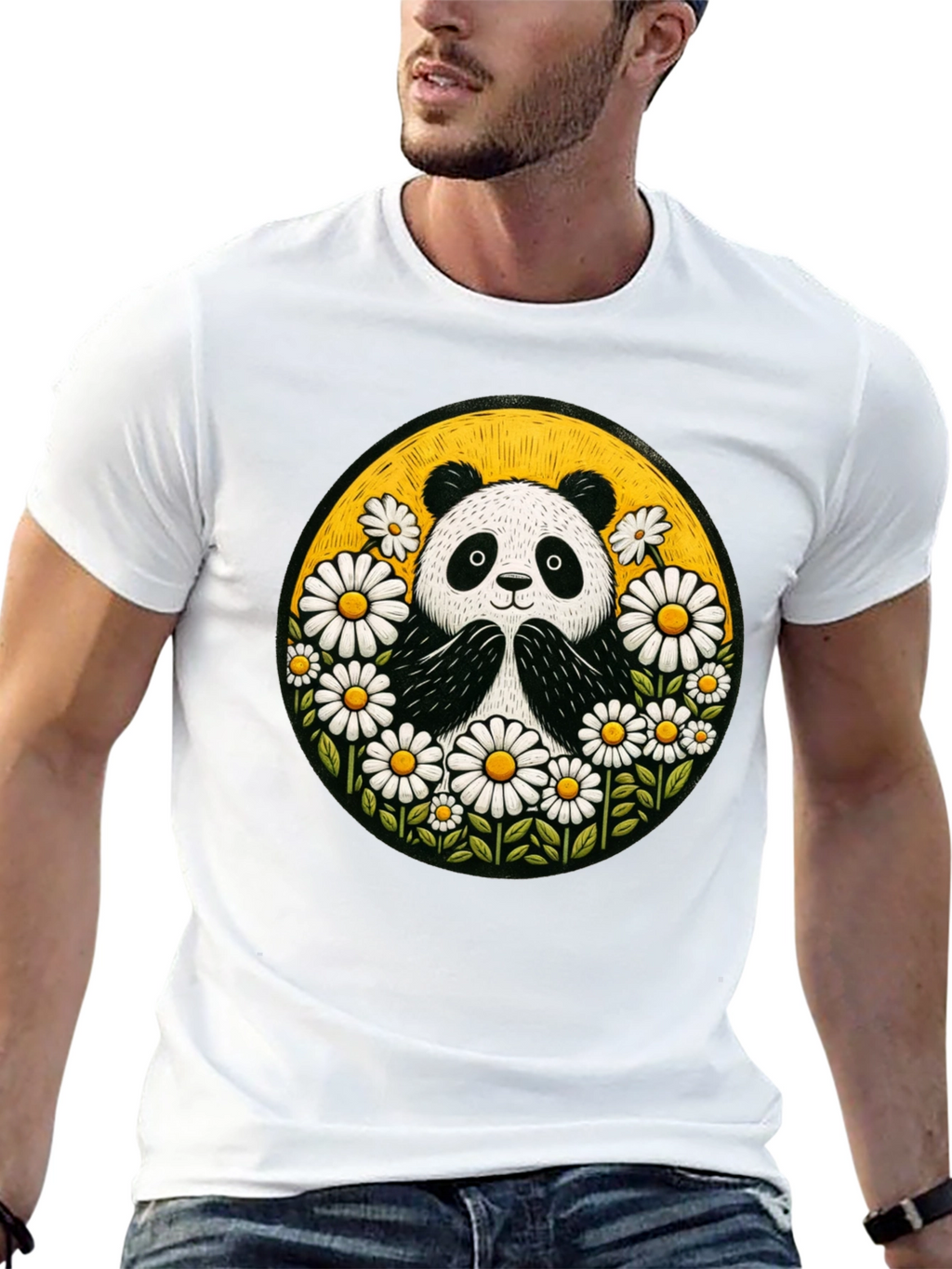 Panda Daisy Circle Graphic T-Shirt