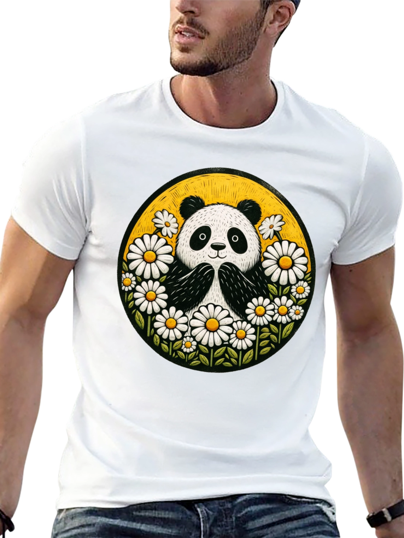 Panda Daisy Circle Graphic T-Shirt