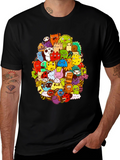 Monster Doodle Graphic Print Black T-Shirt