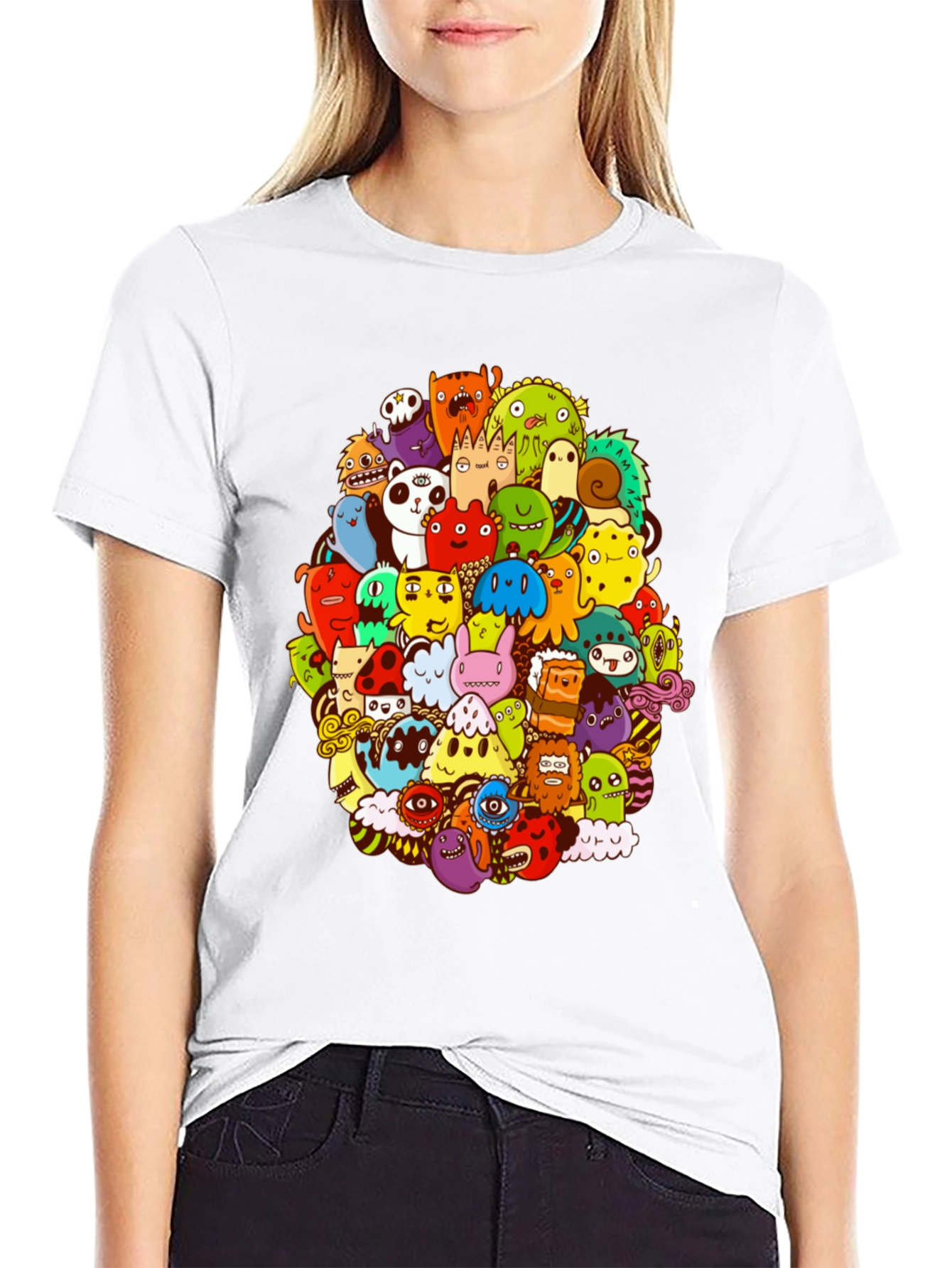 Monster Doodle Graphic Print Black T-Shirt